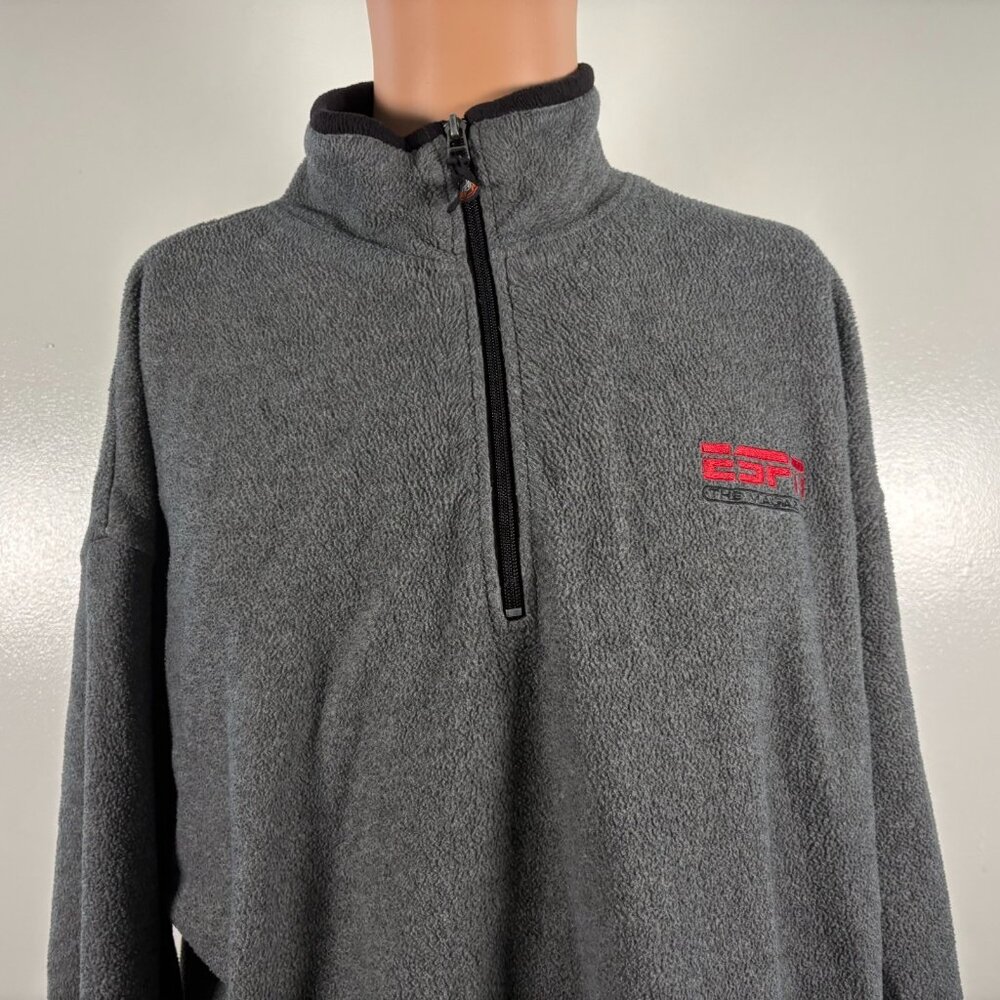 Vintage ESPN Magazine Fleece Jacket Mens Size XL Grey Half Zip Pullover Y2K
